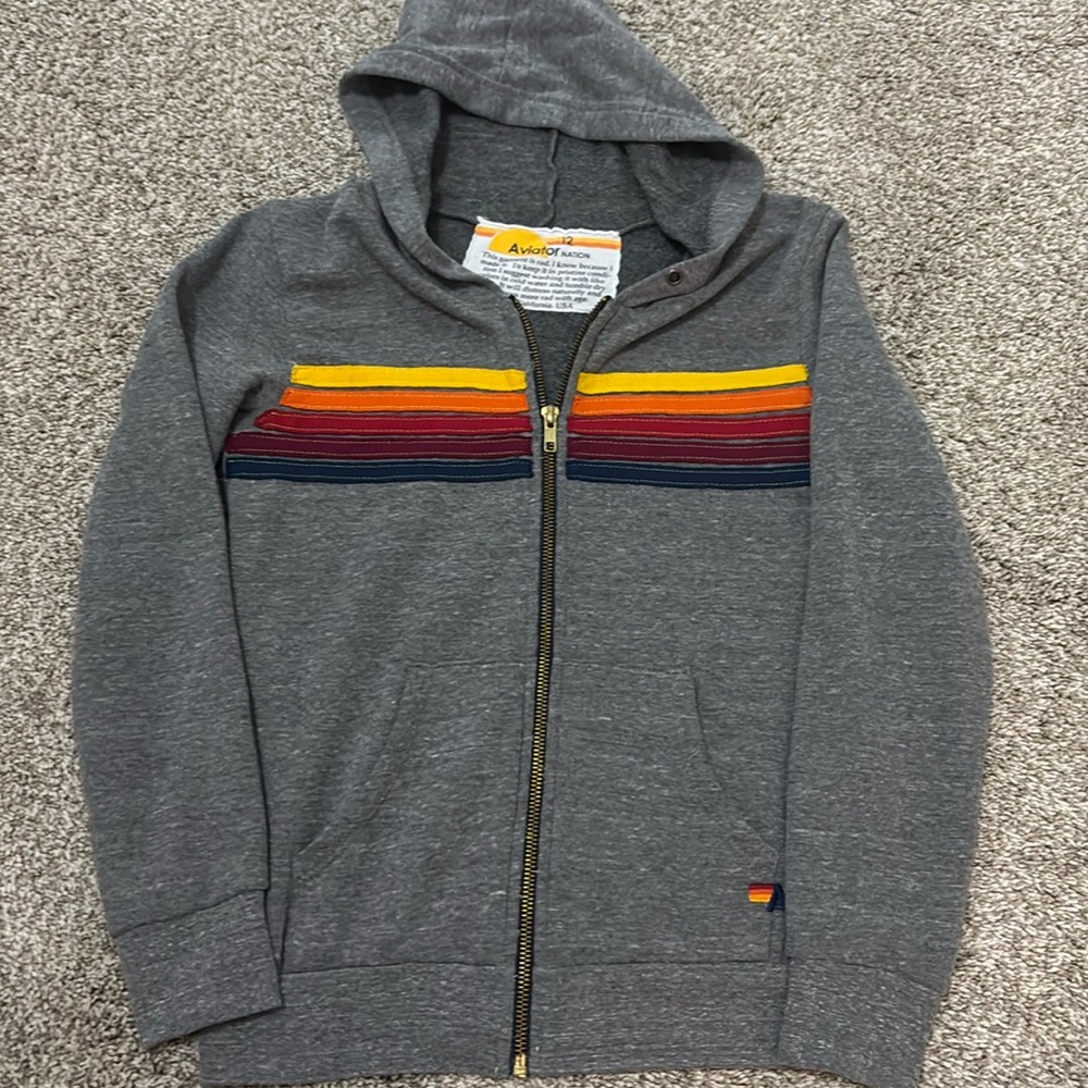 aviator nation kids zip up hoodie grey stripped